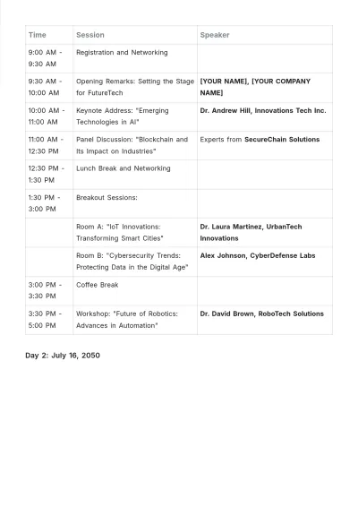 Free Business Event Agenda Template to Edit Online