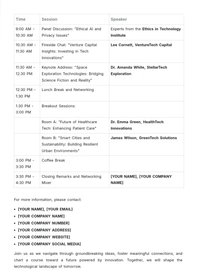 Free Business Event Agenda Template to Edit Online