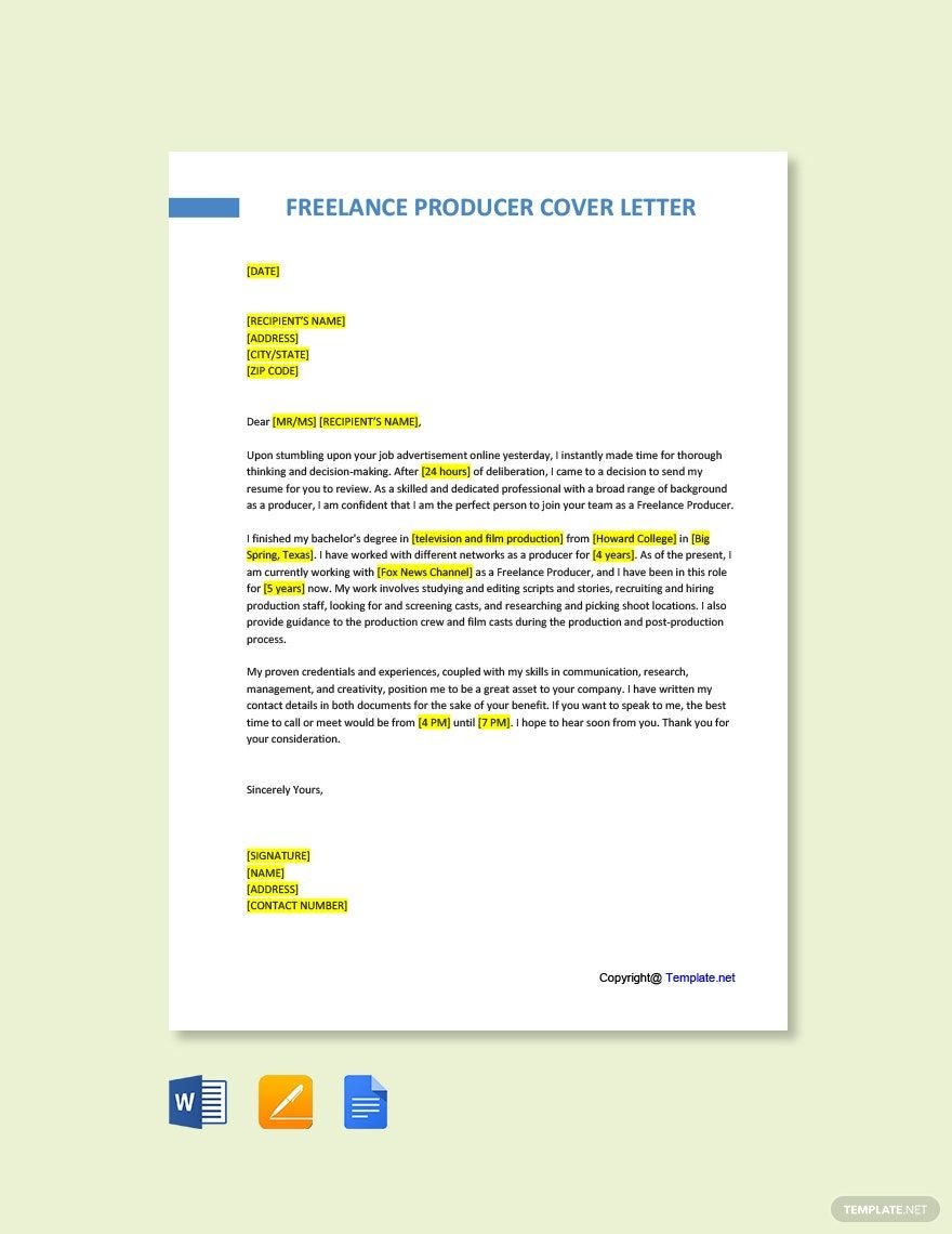 Freelance Producer Cover Letter Template