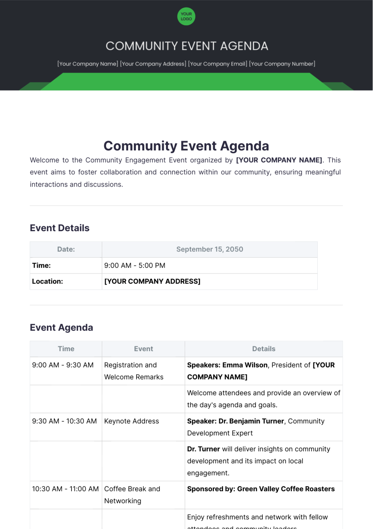 Community Event Agenda Template - Edit Online & Download