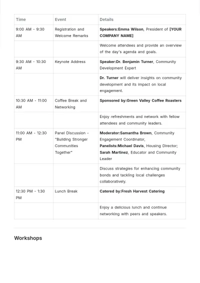 Free Community Event Agenda Template to Edit Online