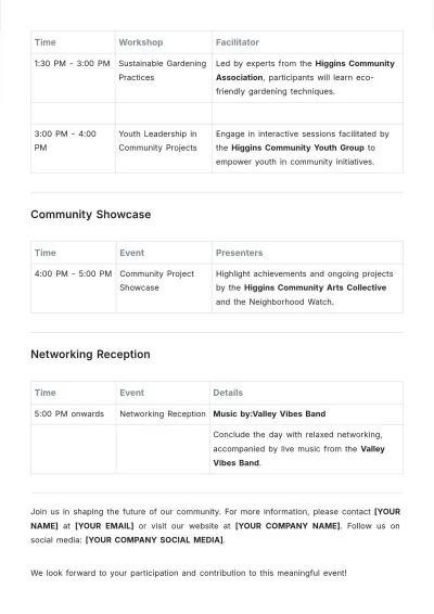 Free Community Event Agenda Template to Edit Online