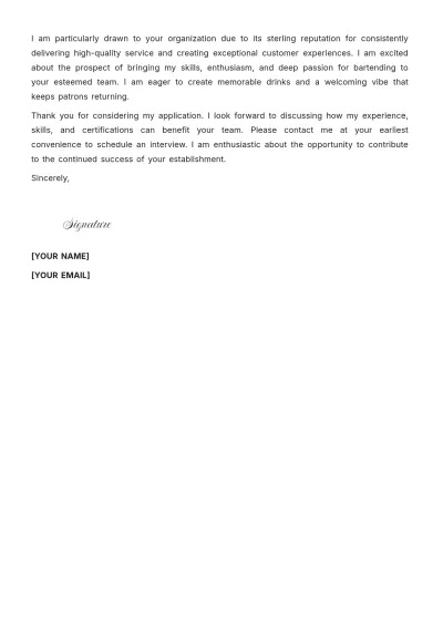 Free Part Time Bartender Cover Letter to Edit Online