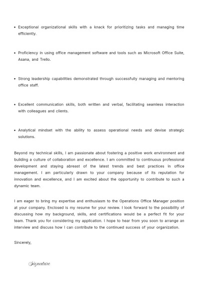 Free Operations Office Manager Cover Letter to Edit Online