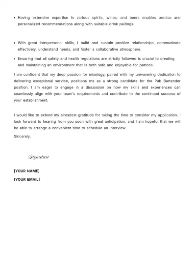 Free Pub Bartender Cover Letter to Edit Online