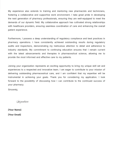 Free Experienced Pharmacist Cover Letter to Edit Online