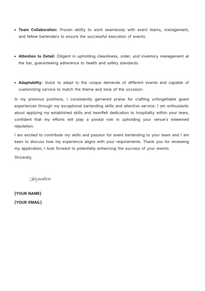 Free Assistant Bartender Cover Letter to Edit Online