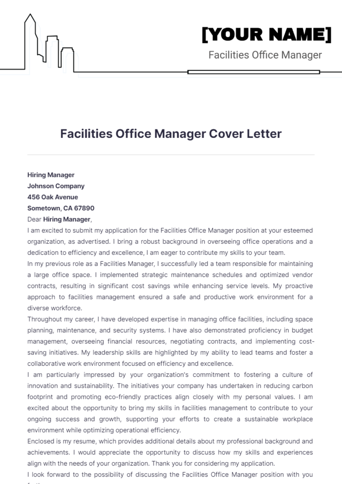 Free Facilities Office Manager Cover Letter Template