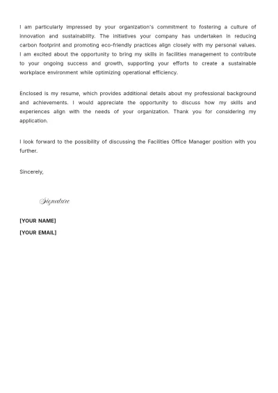 Free Facilities Office Manager Cover Letter to Edit Online