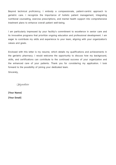 Free Geriatric Pharmacist Cover Letter to Edit Online