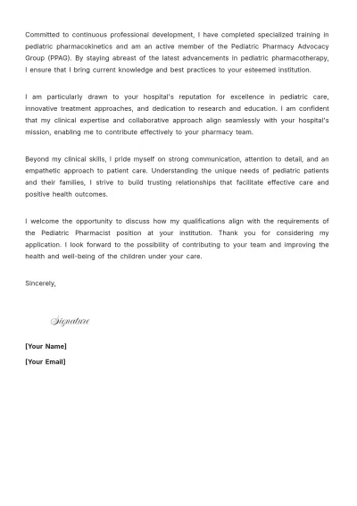 Free Pediatric Pharmacist Cover Letter to Edit Online
