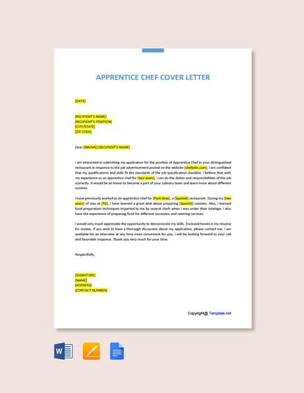 Apprentice Chef Cover Letter Template Free Pdf Google Docs Word Apple Pages Template Net