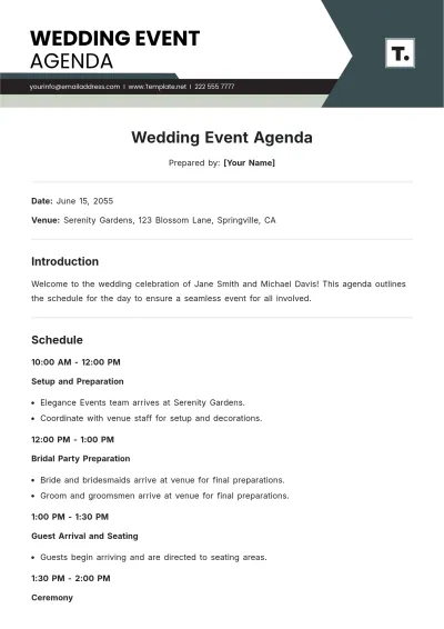 Free Wedding Event Agenda Template to Edit Online