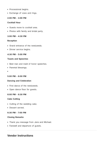 Free Wedding Event Agenda Template to Edit Online