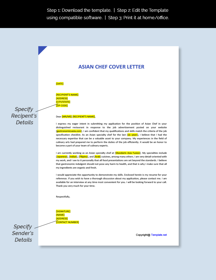 Asian Chef Cover Letter Template