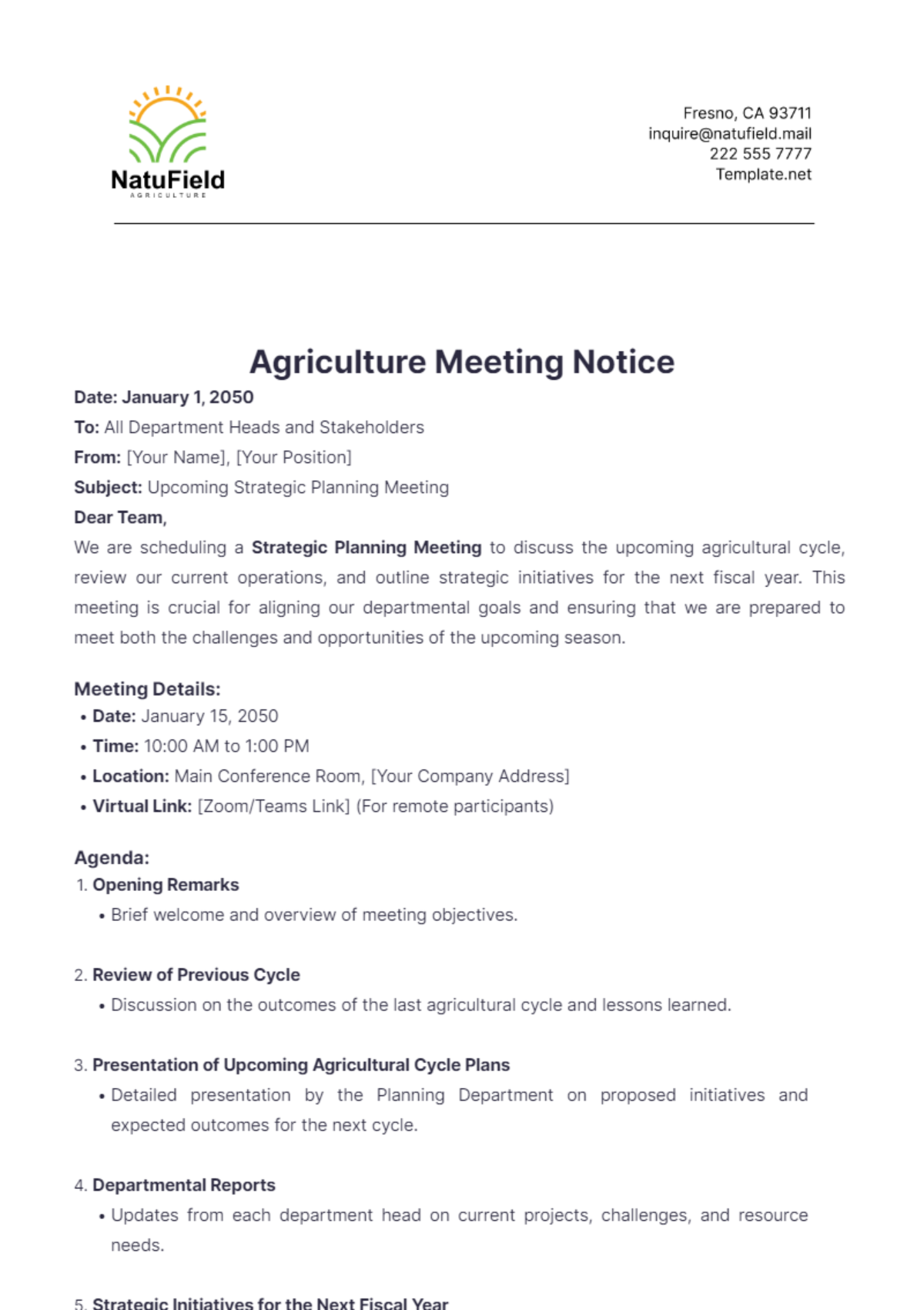 Agriculture Meeting Notice Template - Edit Online & Download