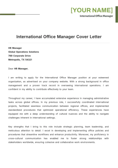 Free International Office Manager Cover Letter to Edit Online