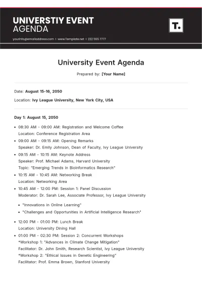 Free University Event Agenda Template to Edit Online
