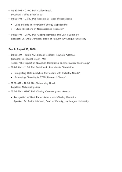 Free University Event Agenda Template to Edit Online