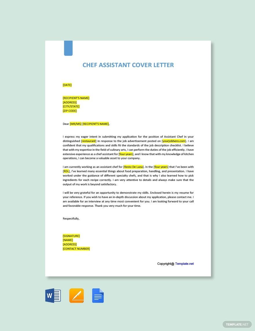 Chef Assistant Cover Letter