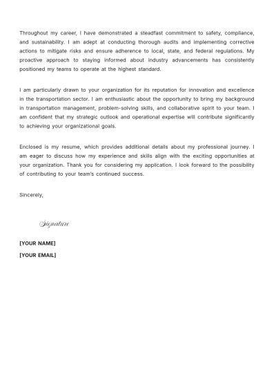 Free Transportation Office Manager Cover Letter to Edit Online