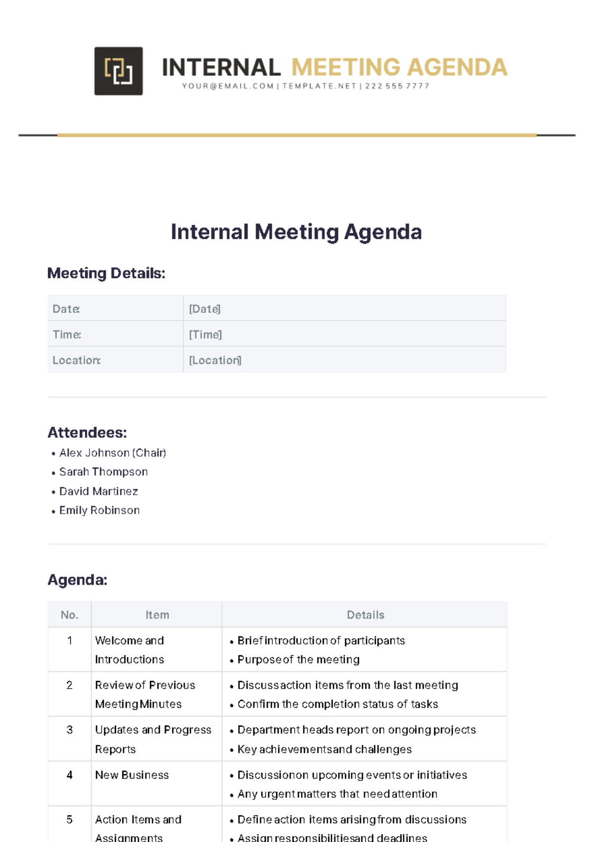 Internal Meeting Agenda Template - Edit Online & Download