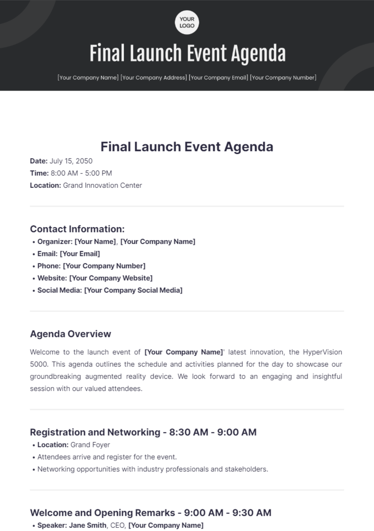 Final Launch Event Agenda Template - Edit Online & Download