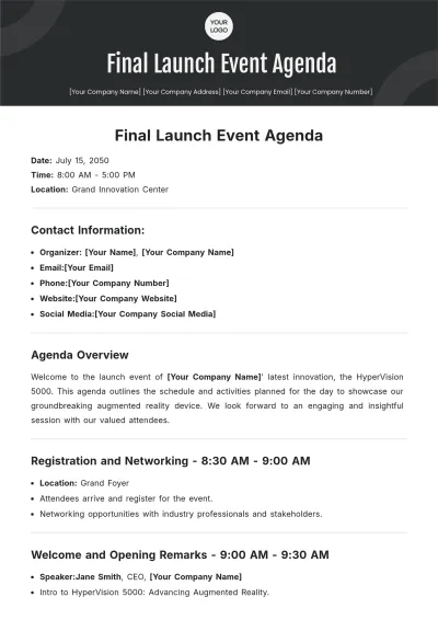 Free Final Launch Event Agenda Template to Edit Online