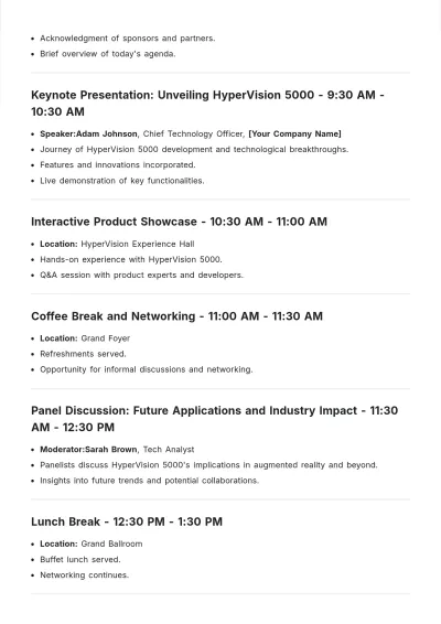 Free Final Launch Event Agenda Template to Edit Online