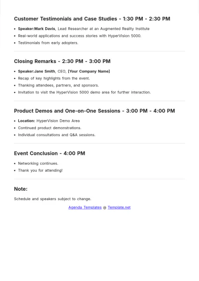 Free Final Launch Event Agenda Template to Edit Online