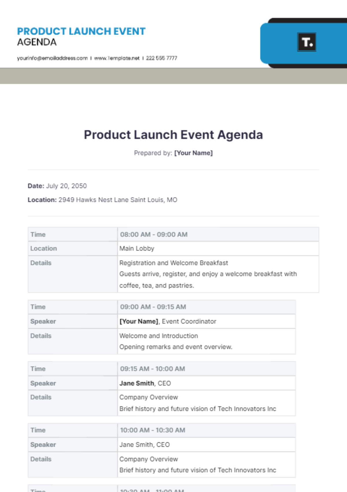 Product Launch Event Agenda Template - Edit Online & Download