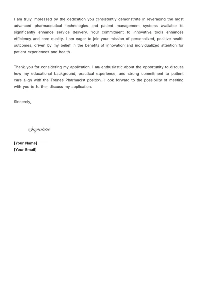 Free Trainee Pharmacist Cover Letter to Edit Online
