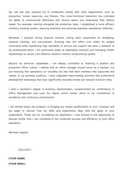 Free Manufacturing Office Manager Cover Letter to Edit Online