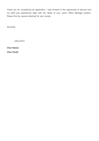 Free Junior Office Manager Cover Letter to Edit Online