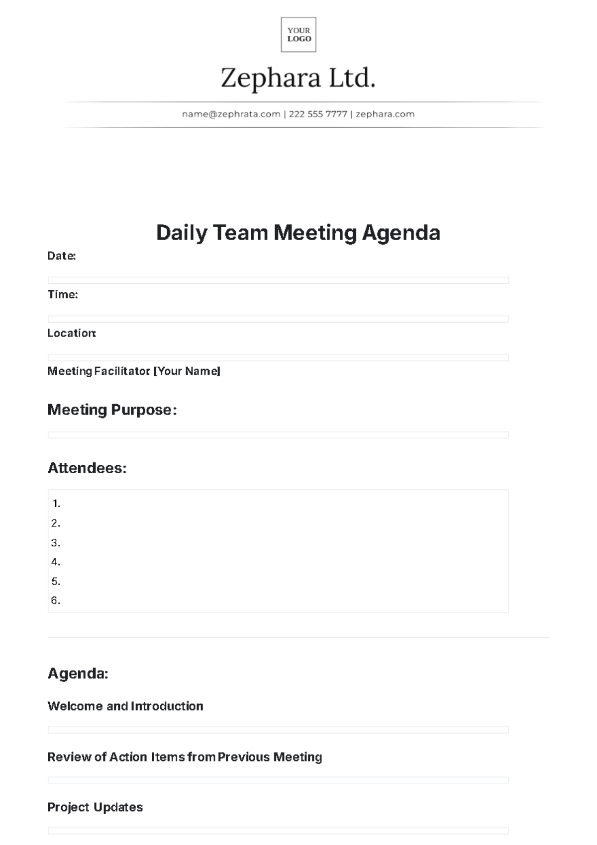 Blank Team Meeting Agenda Template - Edit Online & Download