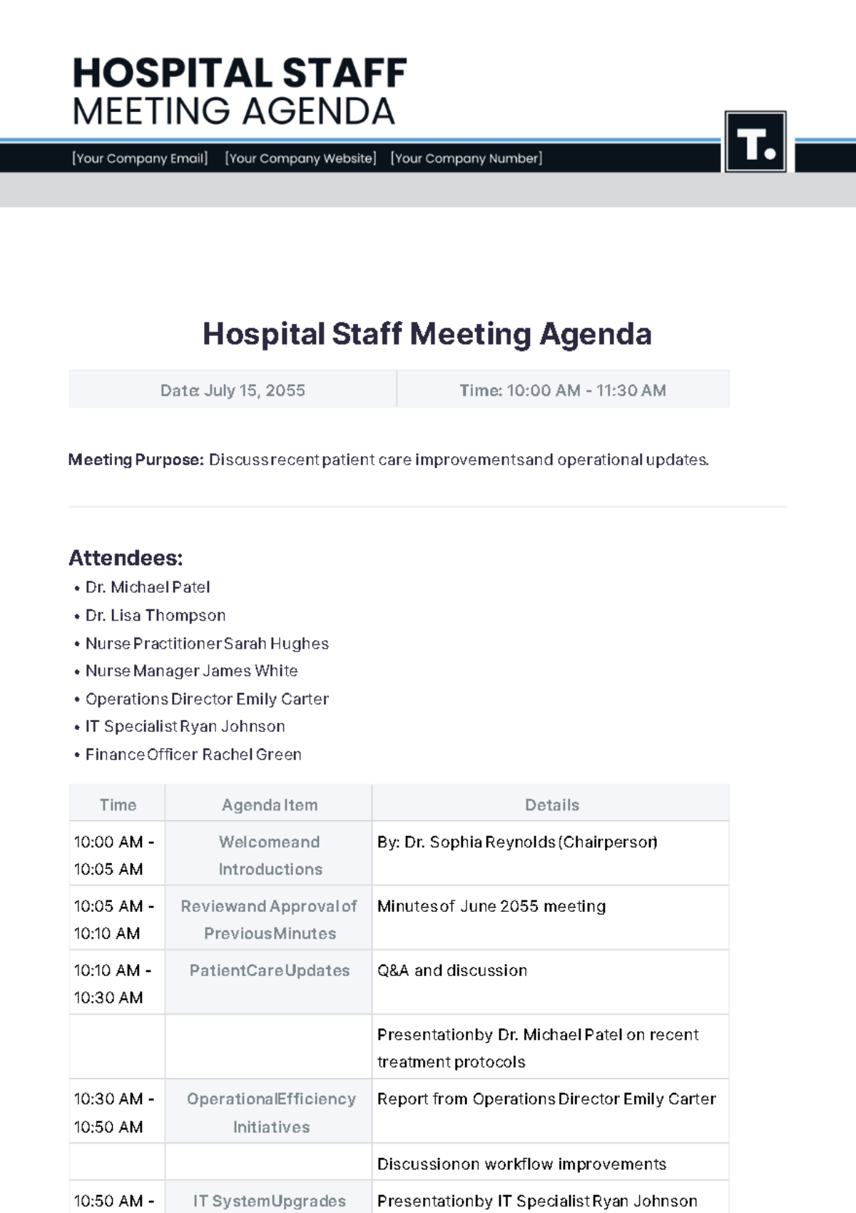 Hospital Staff Meeting Agenda Template - Edit Online & Download