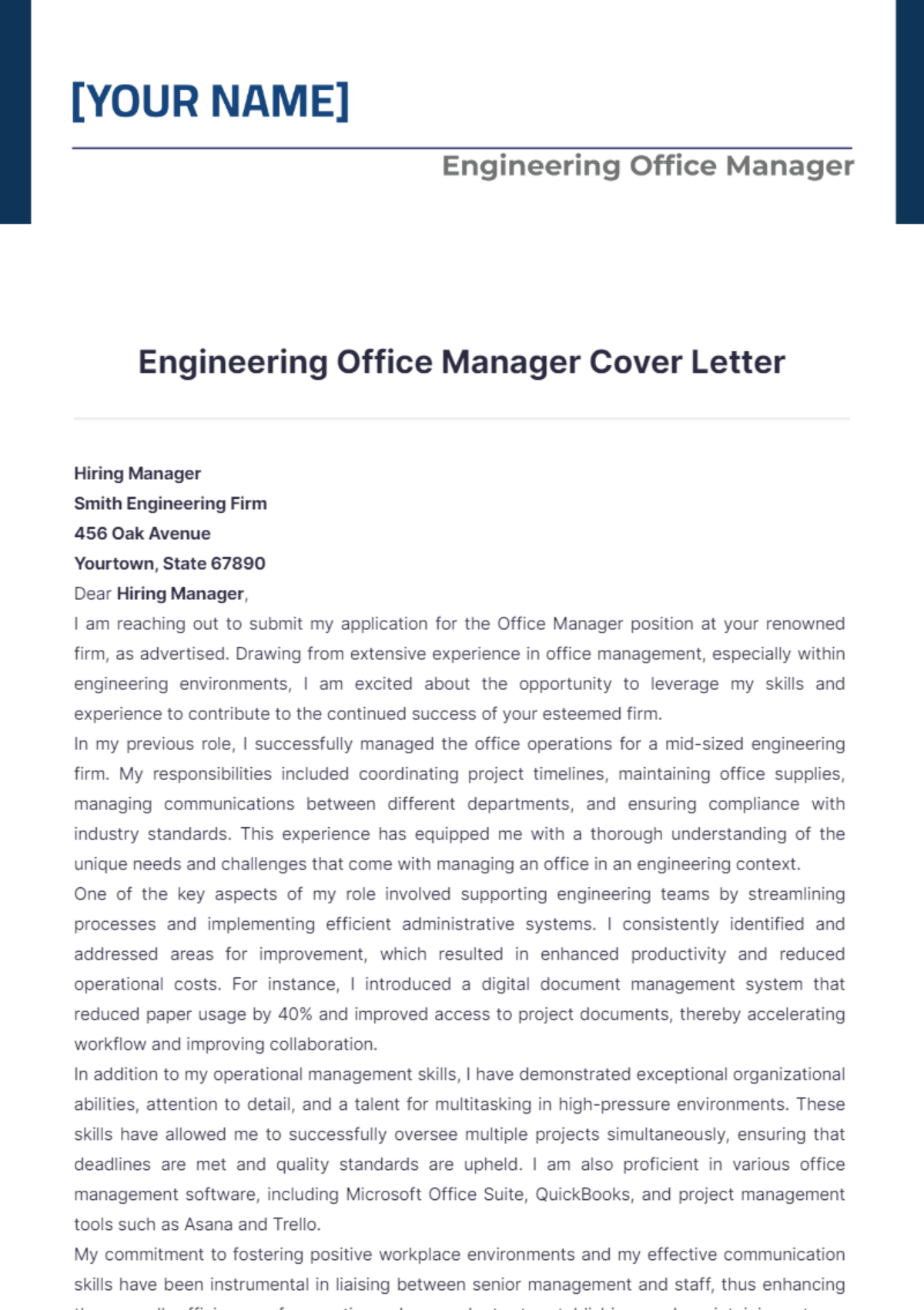 Engineering Office Manager Cover Letter