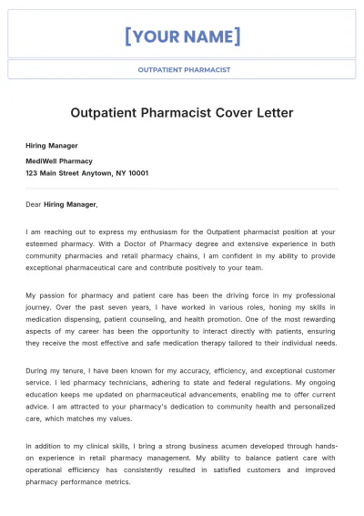Free Outpatient Pharmacist Cover Letter to Edit Online
