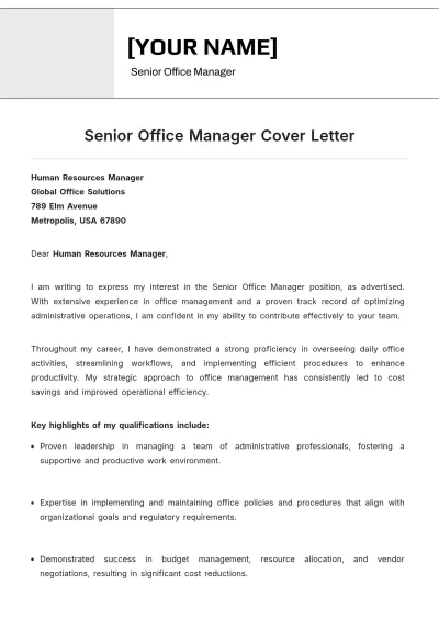 Free Senior Office Manager Cover Letter to Edit Online
