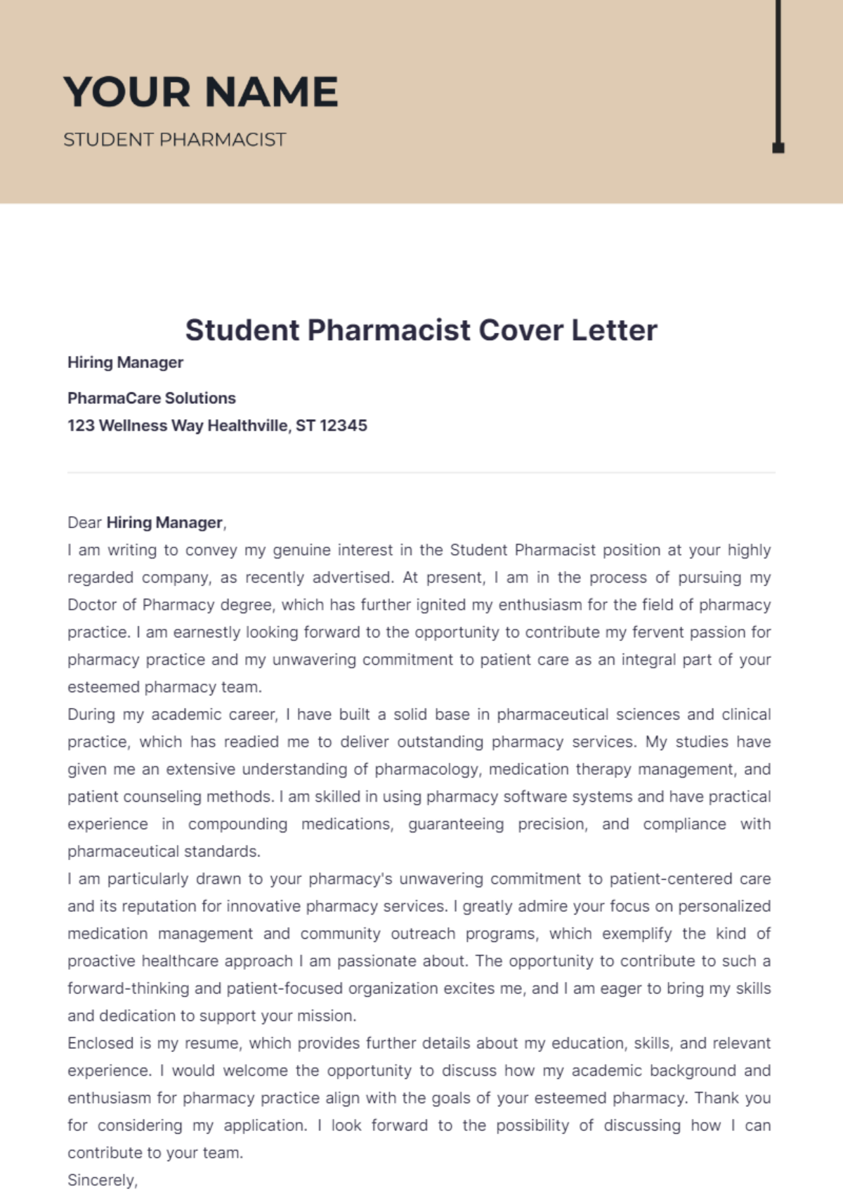 Student Pharmacist Cover Letter