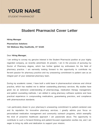 Free Student Pharmacist Cover Letter to Edit Online