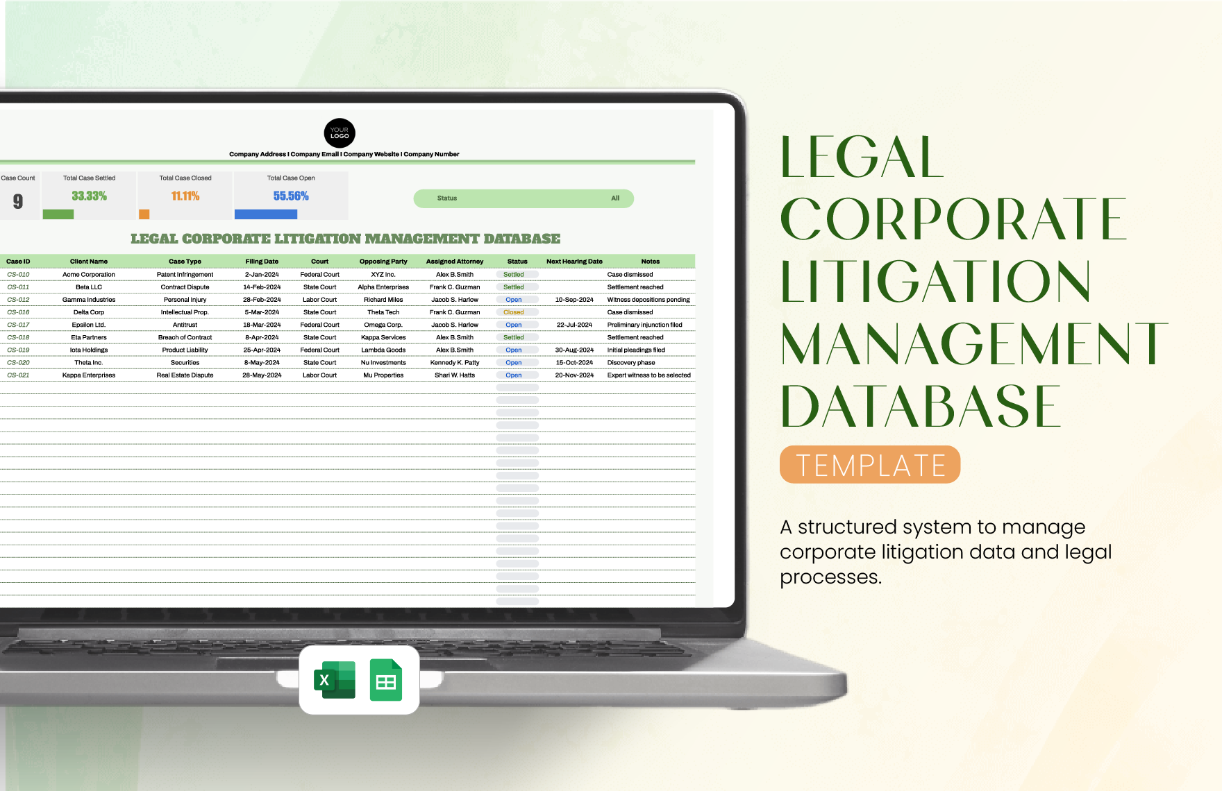 Legal Corporate Litigation Management Database Template