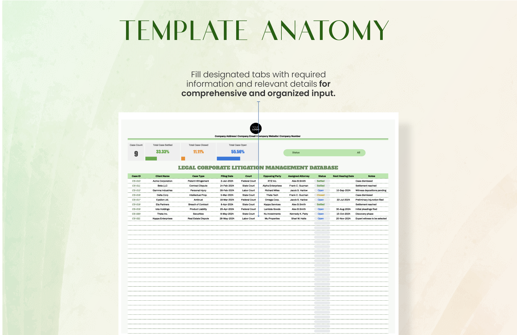 Legal Corporate Litigation Management Database Template