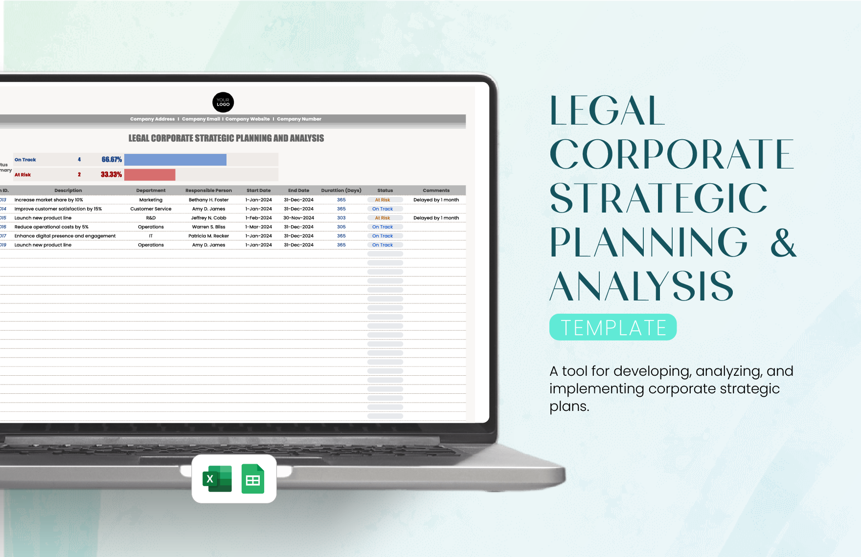 Legal Corporate Strategic Planning and Analysis Template in Excel, Google Sheets
