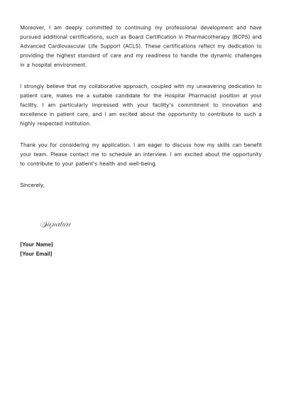 Free Hospital Pharmacist Cover Letter to Edit Online