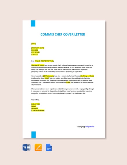 Commis Chef Cover Letter Template Free Pdf Google Docs Word Template Net