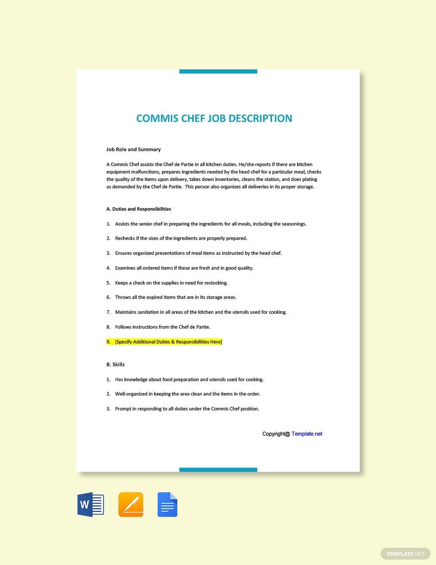 Job Description Format Chef