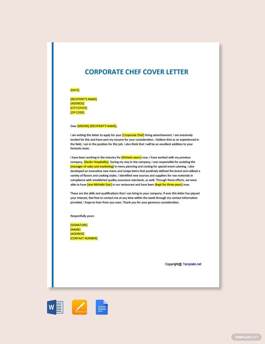 Corporate Chef Cover Letter Template