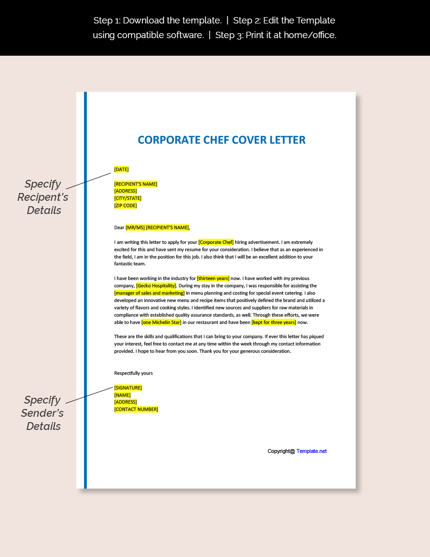 Corporate Chef Cover Letter Template