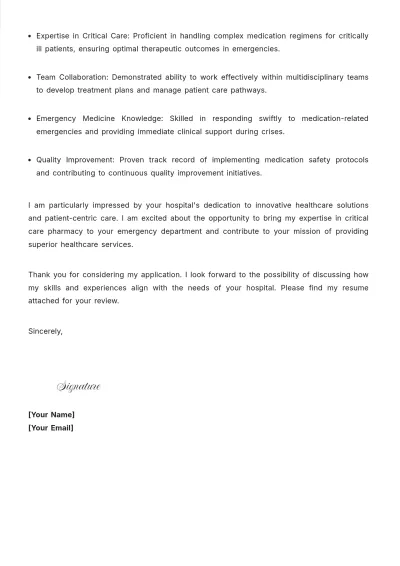 Free Critical Care Pharmacist Cover Letter to Edit Online